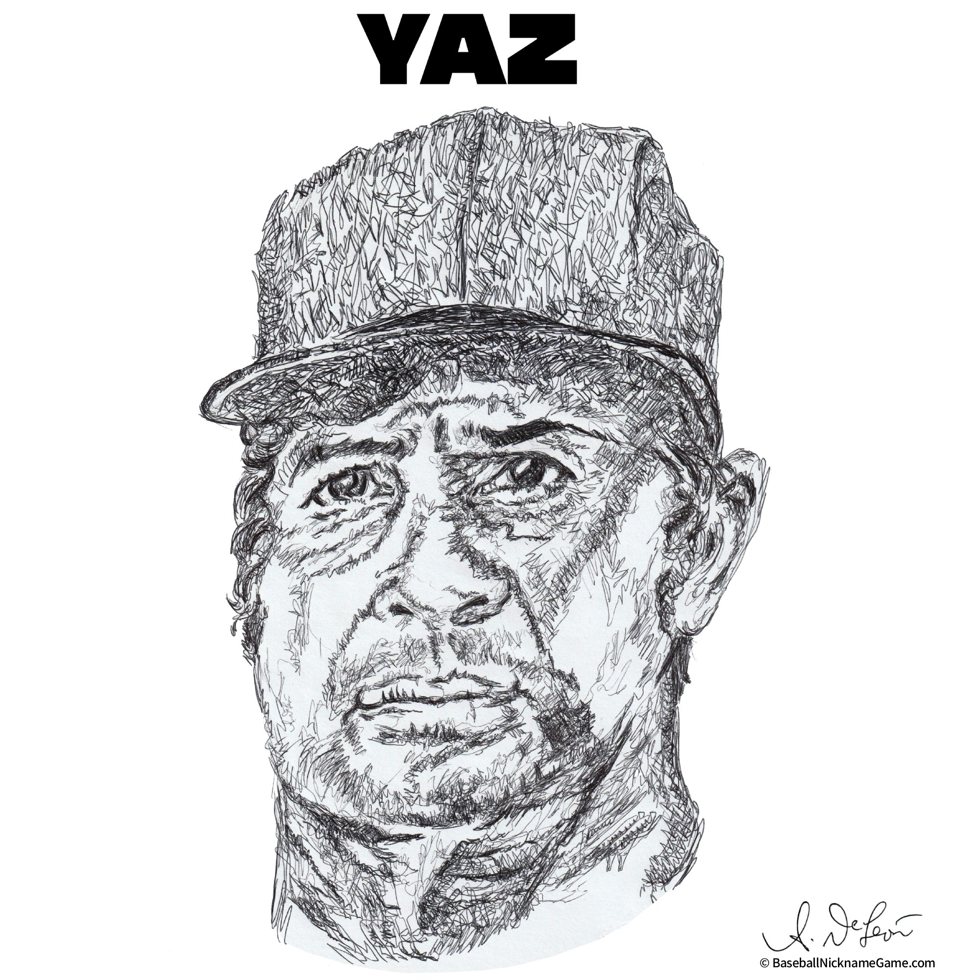 Ballpoint pen scribble art of Carl Yastrzemski, 'Yaz,' baseball legend