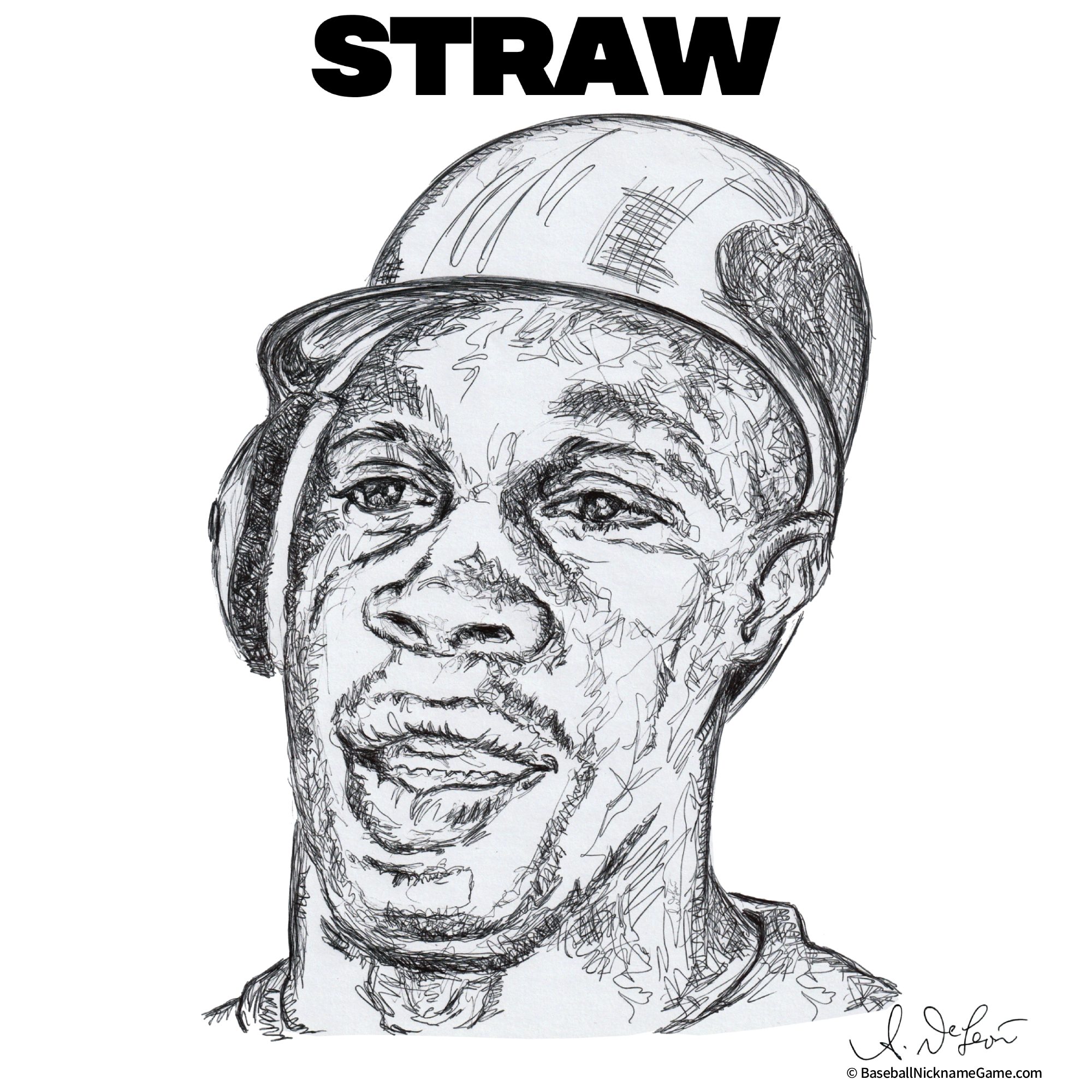 Ballpoint pen portrait of Darryl Strawberry, also known as 'Straw'