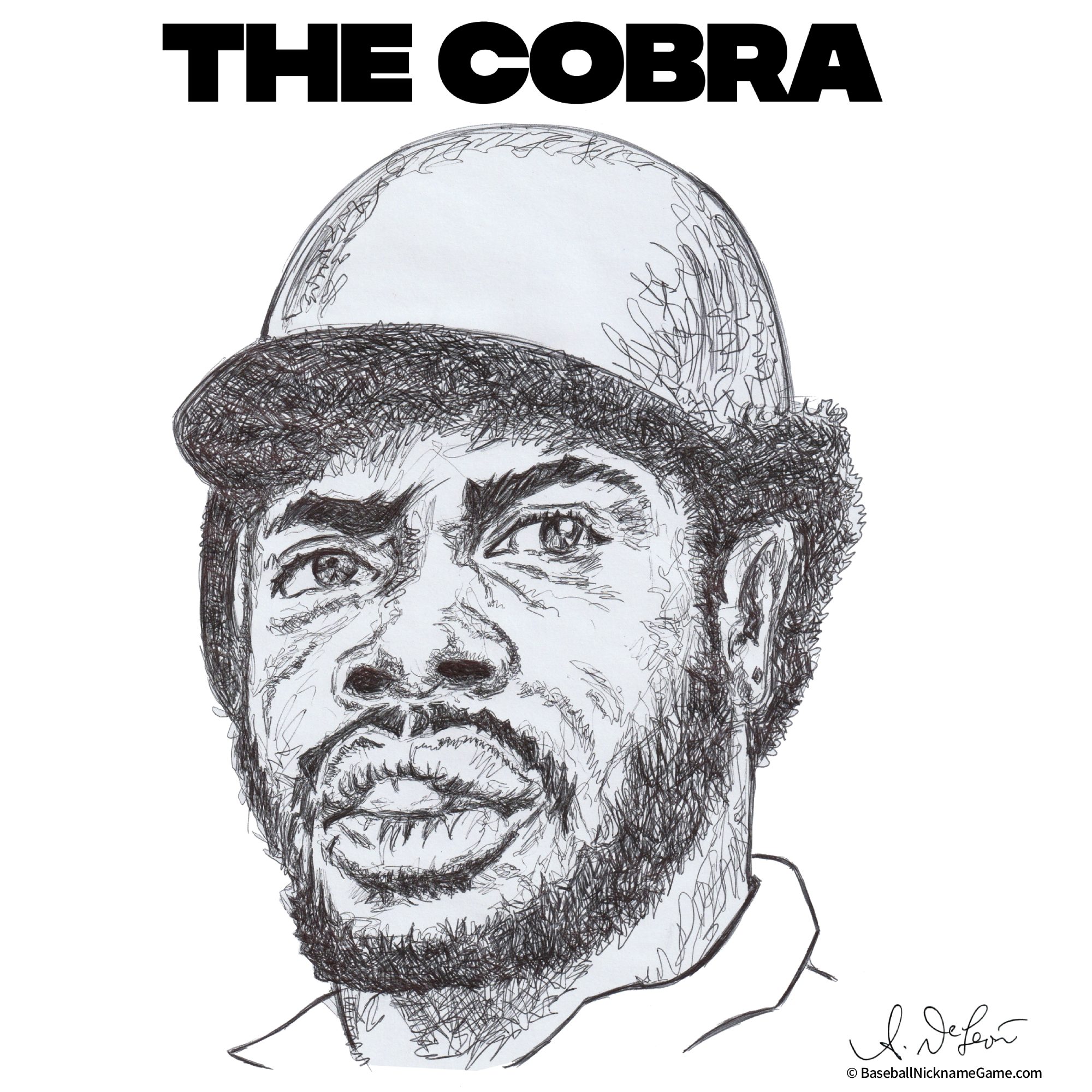 Hand-drawn scribble art portrait of Dave Parker, 'The Cobra'
