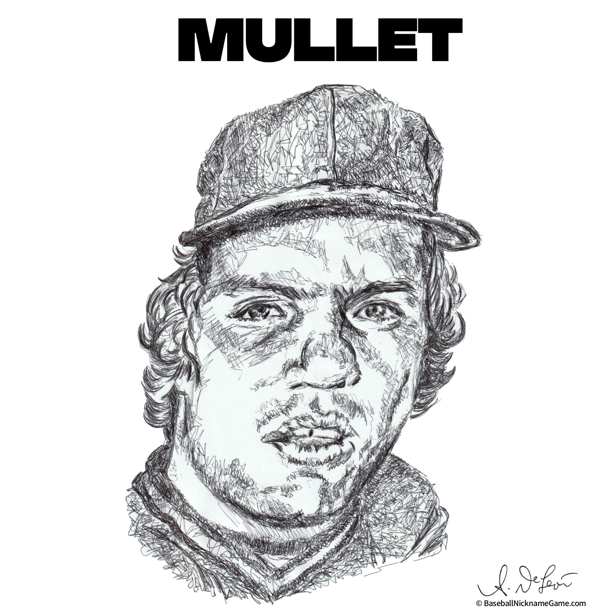 Ballpoint pen scribble art of George Brett, 'Mullet'