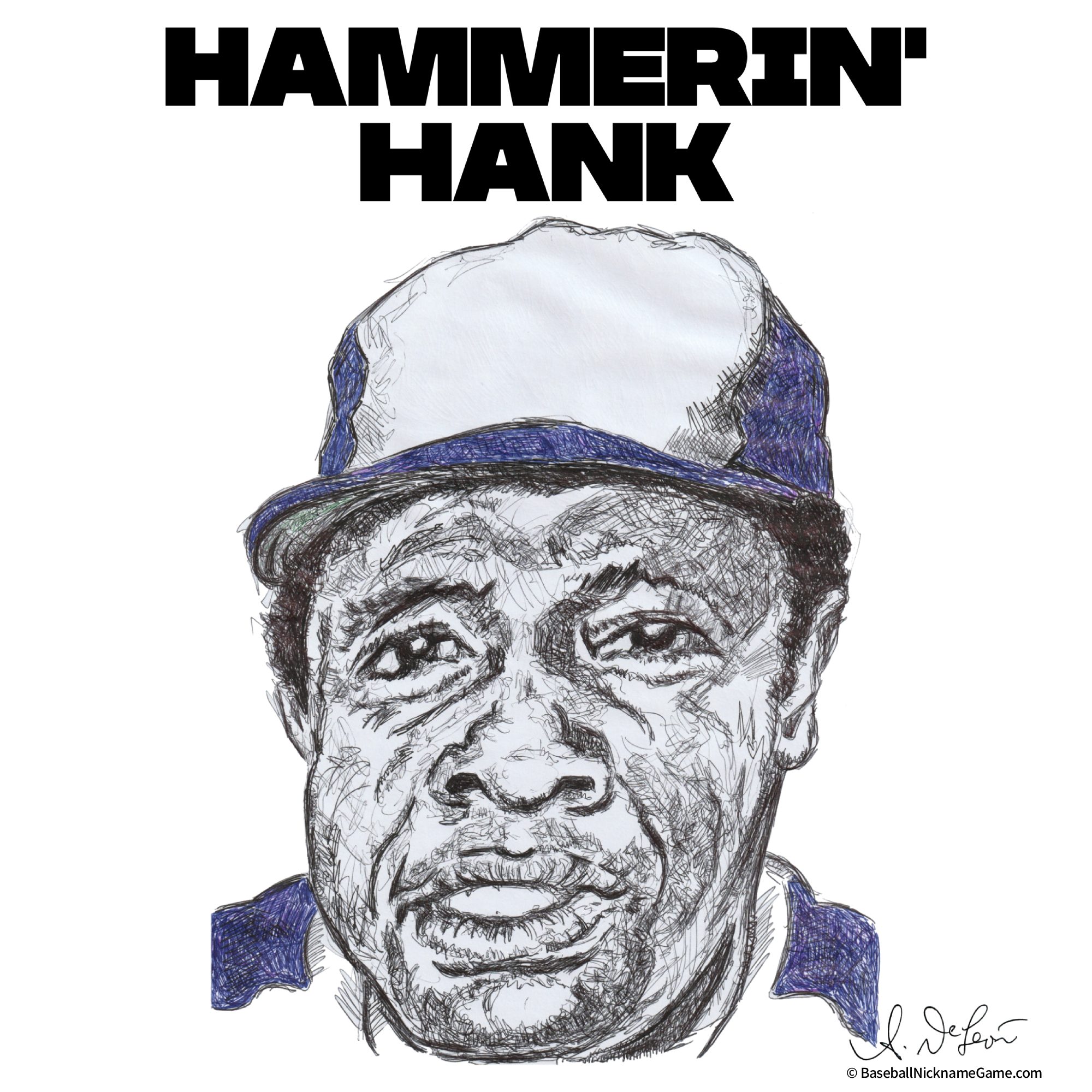 Ballpoint pen scribble art of Hank Aaron, 'Hammerin' Hank,' baseball legend