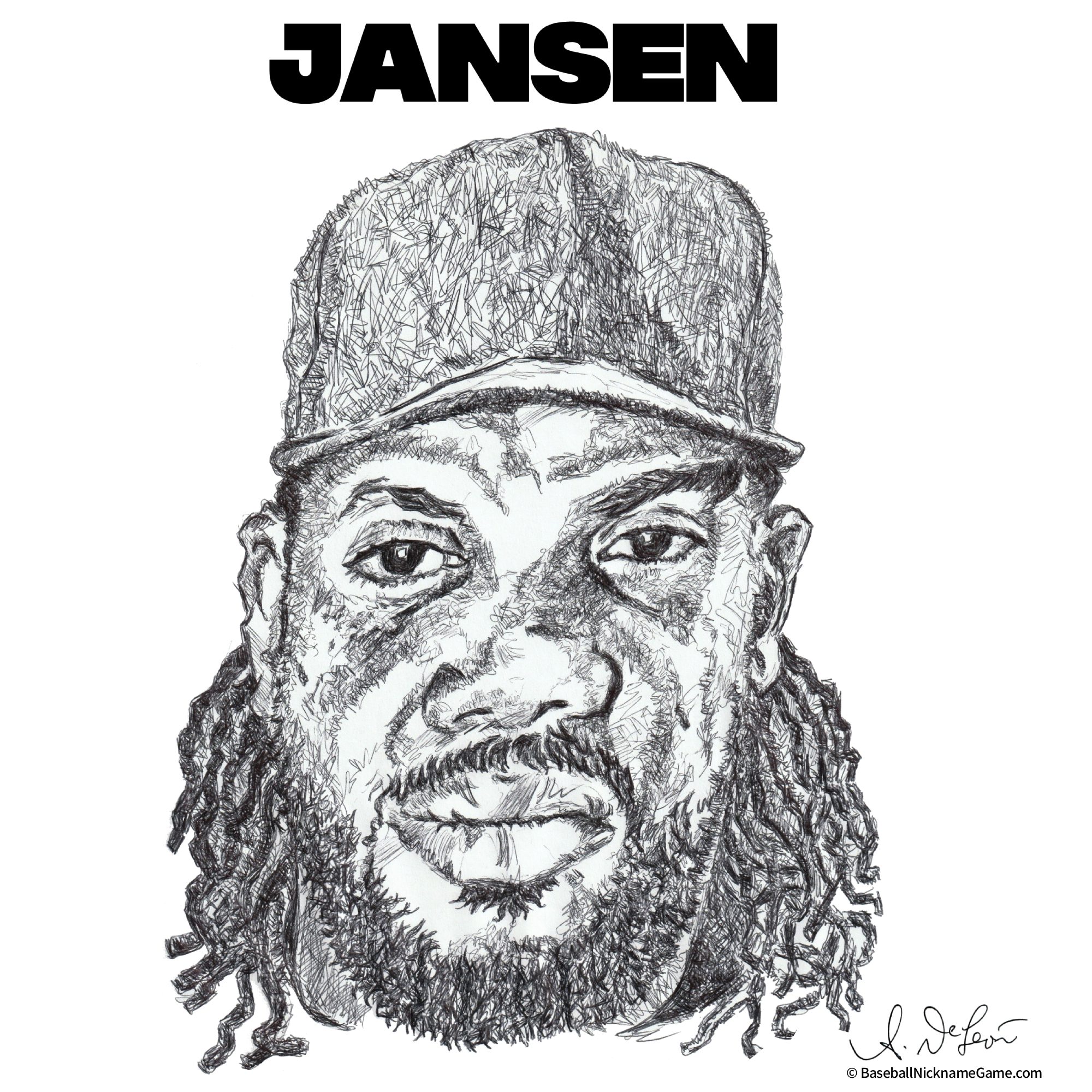 Ballpoint pen portrait of Kenley Jansen, also known as 'Kenleyfornia'