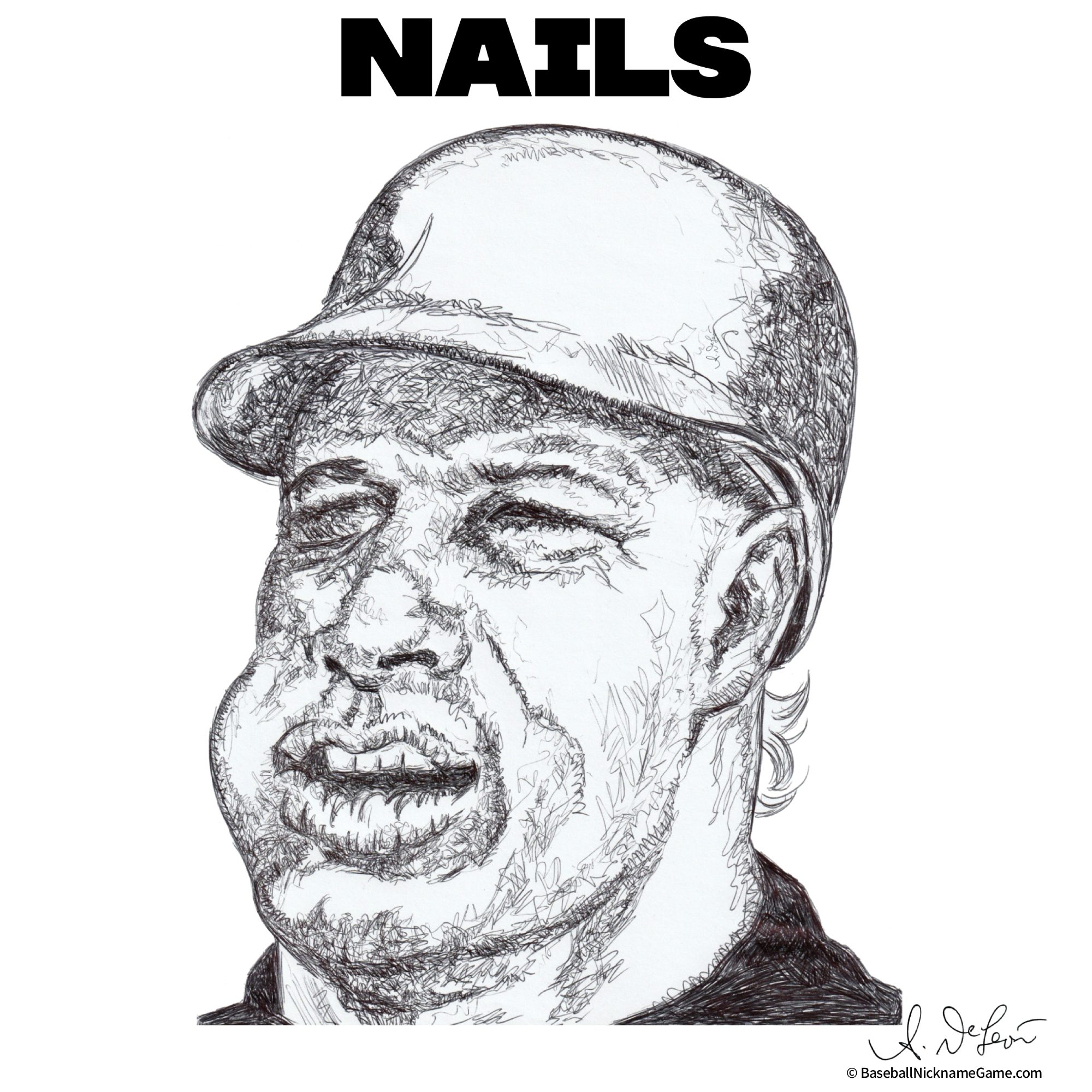Detailed ballpoint pen drawing of Lenny Dykstra, 'Nails'