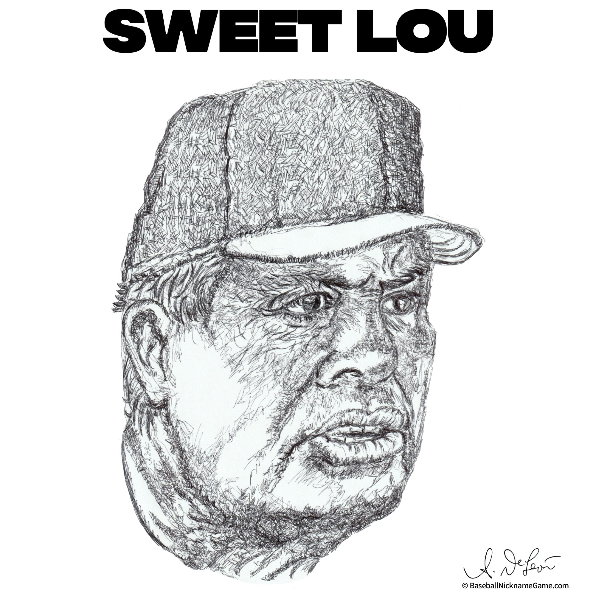 Ballpoint pen scribble art of Lou Piniella, 'Sweet Lou'