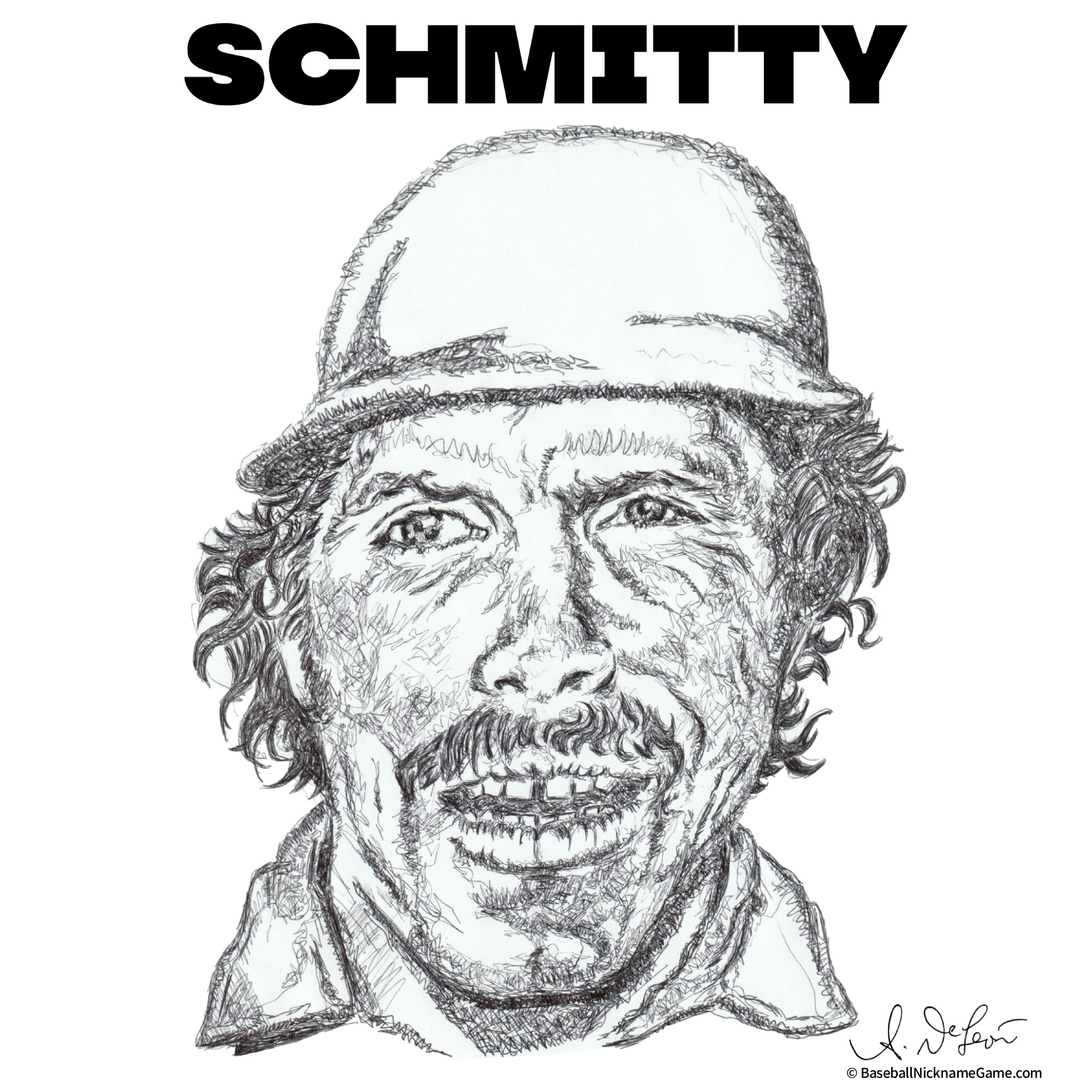 Ballpoint pen scribble art of Mike Schmidt, 'Schmitty'