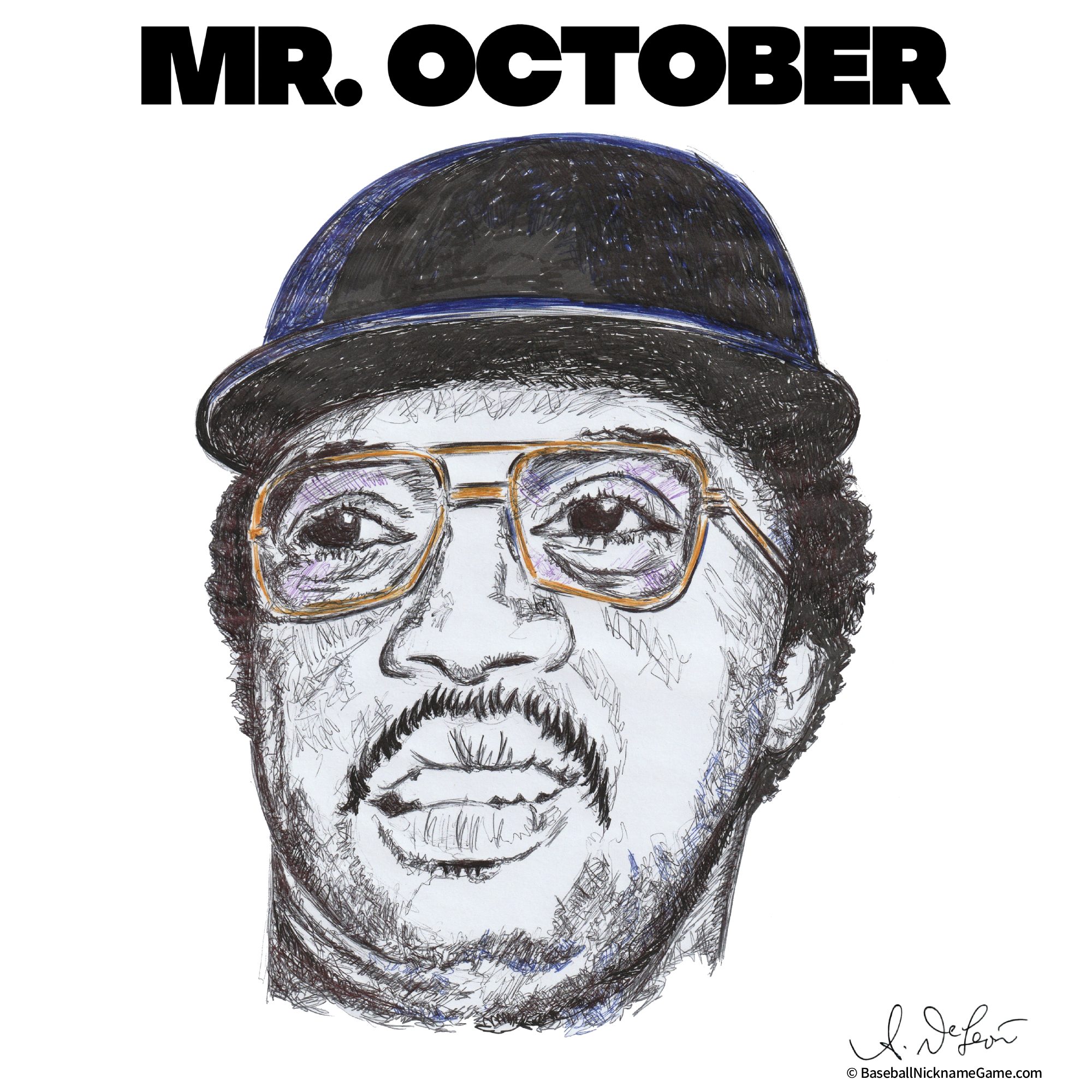 Ballpoint pen portrait of Reggie Jackson, also known as 'Mr. October'