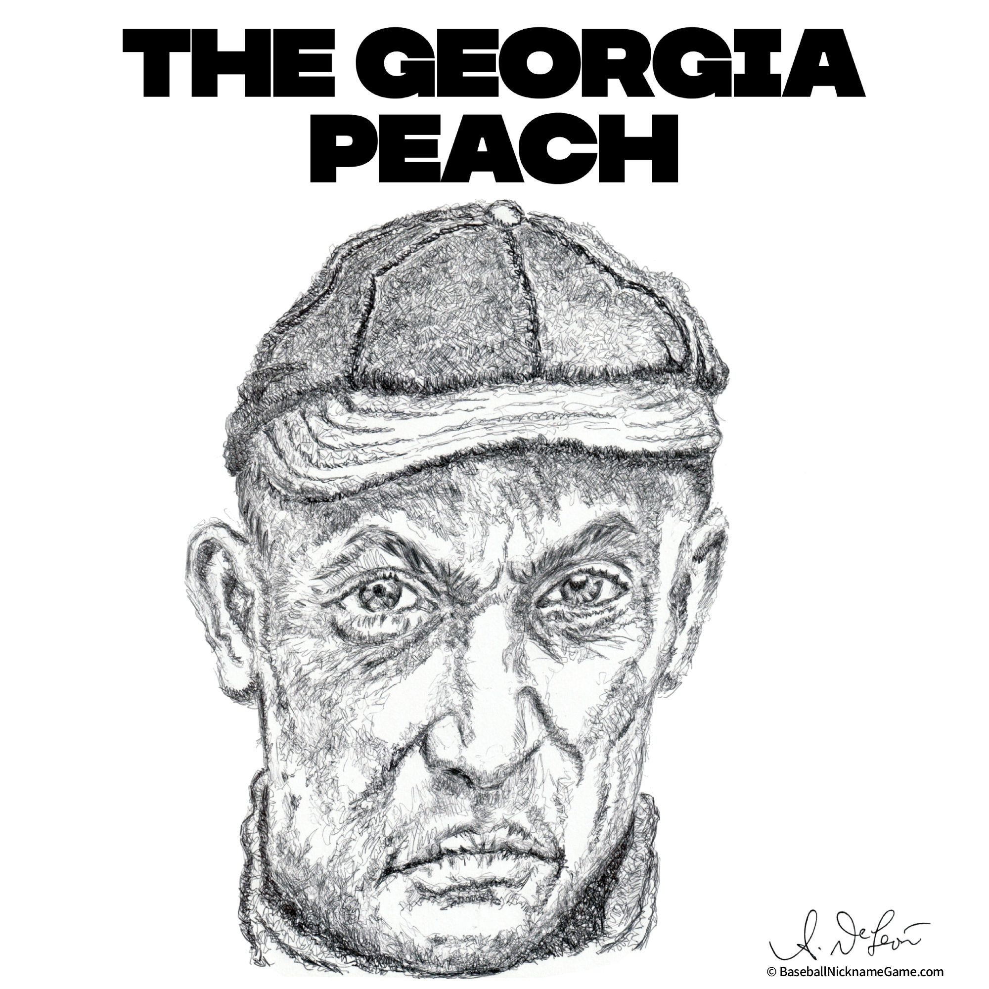 Ballpoint pen scribble art of Ty Cobb, 'The Georgia Peach,' baseball legend