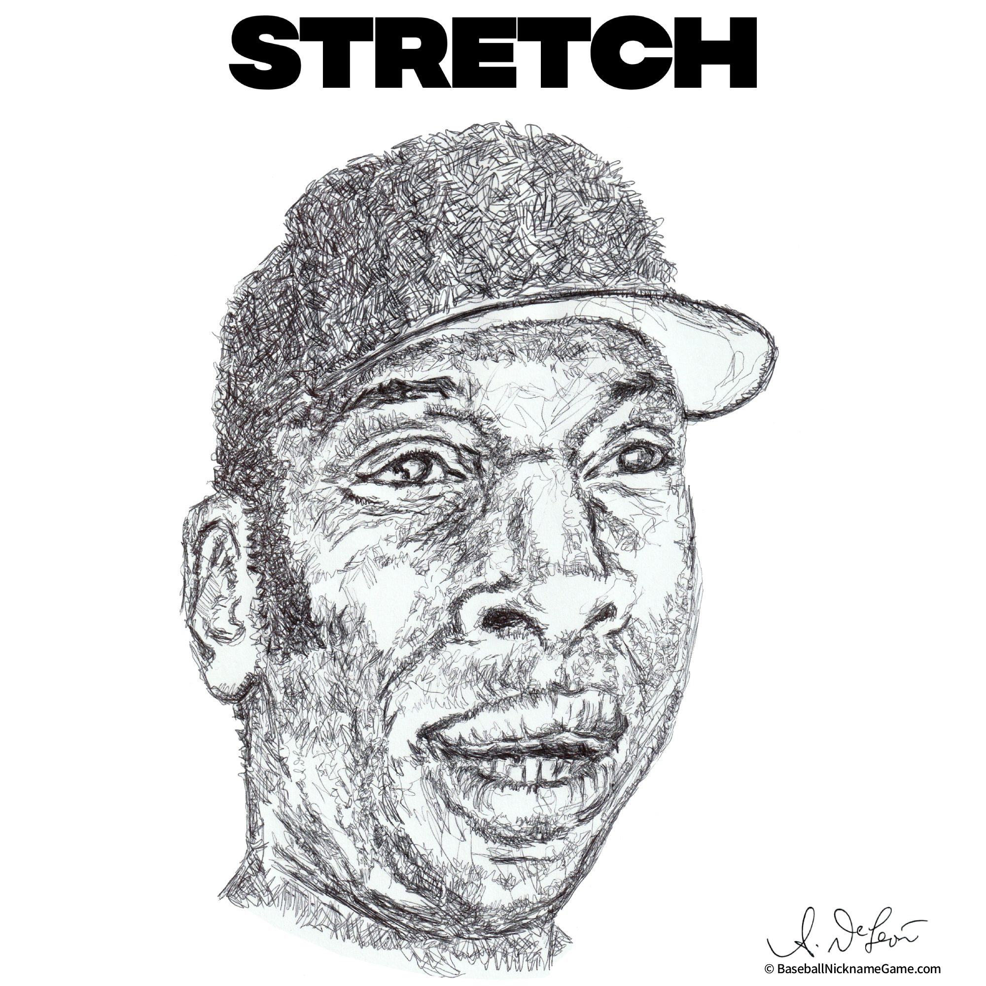 Ballpoint pen scribble art of Willie McCovey, 'Stretch,' baseball legend
